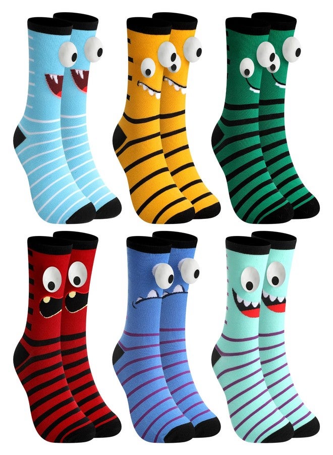 Chicingyou 6 Pairs Novelty Silly Socks, Funny 3D Eyes Monster Socks, Novelty Crazy Silly Stockings, 3D Print Wacky Christmas Birthday Gifts for Men Women Friends - Image 1